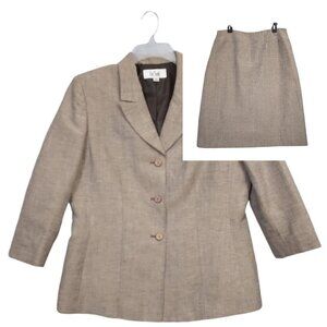 Le Suit | Linen Blend Skirt Suit Tan/Brown | Size 12